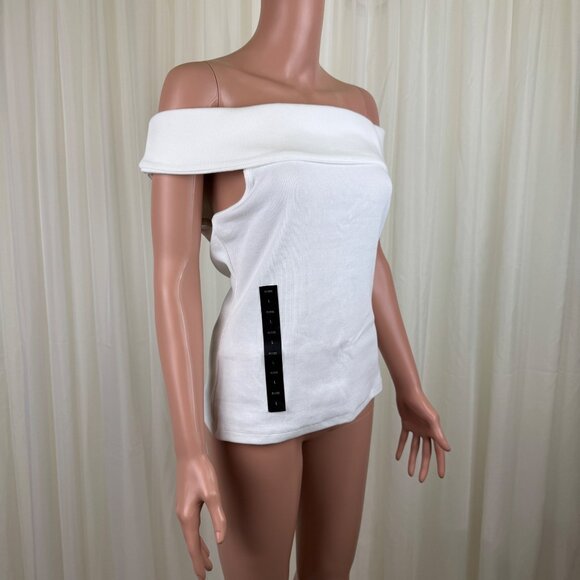 Women's Banana Republic Off The Shoulder Ribbed Top Blouse White Size LP - Picture 4 of 7